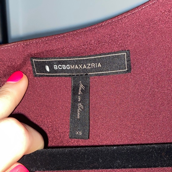 BCBGMaxAzria Burgundy Faux Leather Peplum Top - Picture 2 of 11